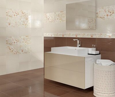 Керамическая плитка Сакура коричневый Шахтинская плитка для ванной комнаты