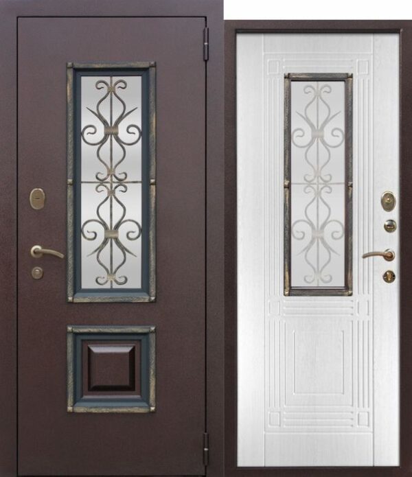 Дверь входная металлическая 7,5см Венеция Серебро Белый ясень